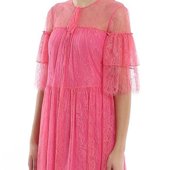 Be Blumarine Lace Pink Floral design Lined Cocktail Party Dress Fit Flare Small - Picture 4 of 16